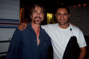 Don Scribner and Cliff Curtis on the set of the movie Crossing Over